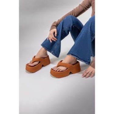 Imagem de Sandália Plataforma Feminina Estilo Chunky Salto Alto Confortável Solado Tratorado Fashion-Feminino