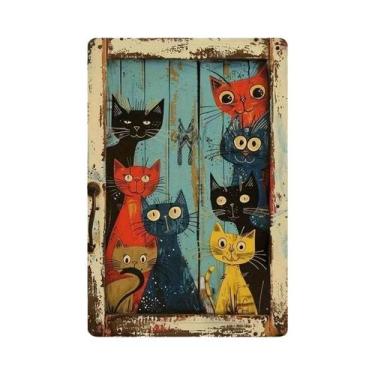 Imagem de Placa De Metal Vintage Multi-Cat Peeking Para Decoração De Parede, Em 