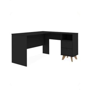 Imagem de Escrivaninha de Canto 2 Gavetas em L Havana Preta Gelius