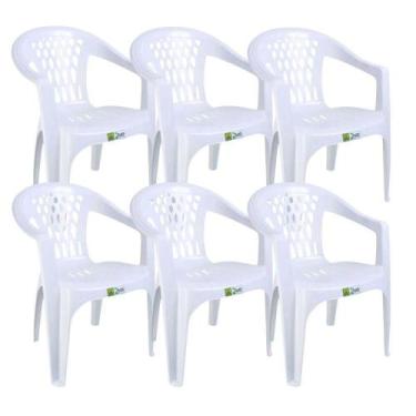 Imagem de Kit 6 Cadeiras De Plástico Com Braço Duo Bella Duoplastic Branco