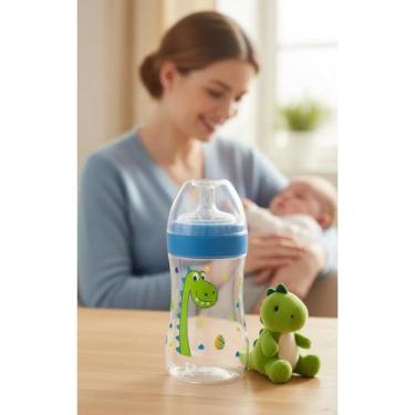 Imagem de 2x Mamadeira Anticólica Silicone 300ml Azul 6m+ - Congratulations Stor