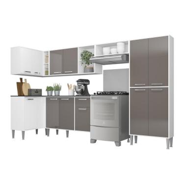 Imagem de Armário de Cozinha Completa 6 Peças Xangai Zouk 12 Portas 1 Gaveta MDF 276cm Branco Laq...