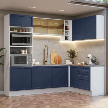 Imagem de Armário de Cozinha Completa de Canto Vik 10 Portas 3 Gavetas 399 cm Branco-azul