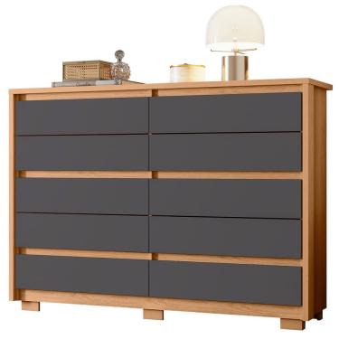 Imagem de Cômoda Duello 10 Gavetas em MDF com Pés Reto Acabamento Fosco Titânio para Quarto