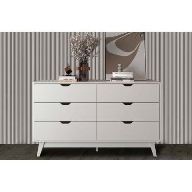 Imagem de Cômoda Solteiro Cm8044 6 Gavetas em MDF Branco com Corrediças Simples para Quarto