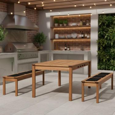 Imagem de Mesa de Jantar 6 Lugares Com 02 Bancos de Madeira 180cm Trammare C07 C