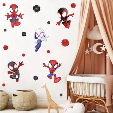 Imagem de adesivo de parede homem aranha aquarela decoração menino heróis vingad