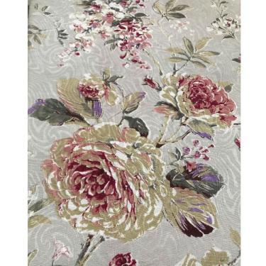 Imagem de Tecido Jacquard Estampado Floral Bege e Vinho - 1,40m de Largura
