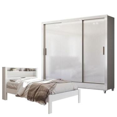 Imagem de Cama Casal Invicta com Guarda Roupa Italia Branco Brilho- Santos Andir
