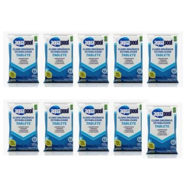 Imagem de Kit 10 Pastilhas Aquapool Cloro Organico 200g