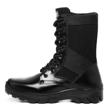Imagem de Coturno Militar Bota Masculina em Couro Cano Alto Cadarço e Zíper Auto Brilho Macio Res...