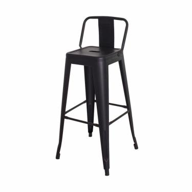 Imagem de Banqueta Tolix Iron Com Encosto Preto Fosco Industrial Aço Cozinha Bar Bistrô Bancada