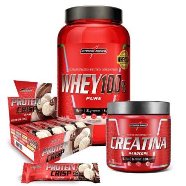 Imagem de Kit Whey 100% Morango + Crisps Bar + Creatina 300g - Integralmedica, D