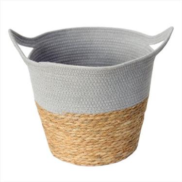 Imagem de Cesto Fibra Natural Algodão Cinza Com Alça 33X28 CM - Paramount