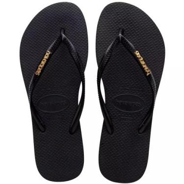 Imagem de Chinelo Havaianas Slim Logo Metallic Feminino Adulto Cor:PretoTamanho: