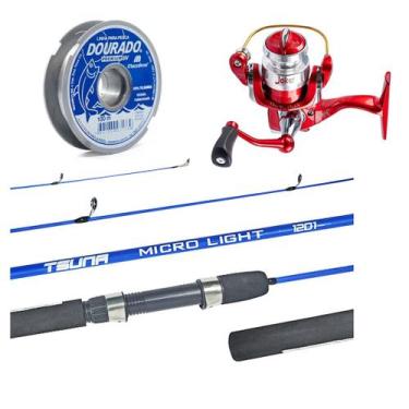 Imagem de Kit Pesca Ultra Light Molinete Joker + Vara Tsuna 1,35m + Linha Dourad