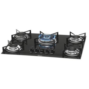 Imagem de Fogão Cooktop Fischer 5 Bocas a Gás Mesa Vidro Temperado Preto Seguro,