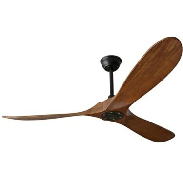 Imagem de Goozegg Ventilador de teto de 152 cm, sem luzes, controle remoto, 3 hélices de madeira, motor CC reversível com eficiência energética, preto nogueira escura