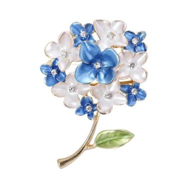 Imagem de Broches De Hortênsia Esmaltados Unissex Femininos Com Strass, Alfinete