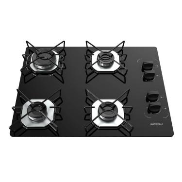 Imagem de Cooktop a Gás Nardelli Ori 4 Bocas Vidro Temperado Acendimento Automático Preto Bivolt
