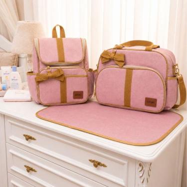 Imagem de Kit Bolsa Maternidade Completa 3 Peças Com Forro Interno e Laço Decora
