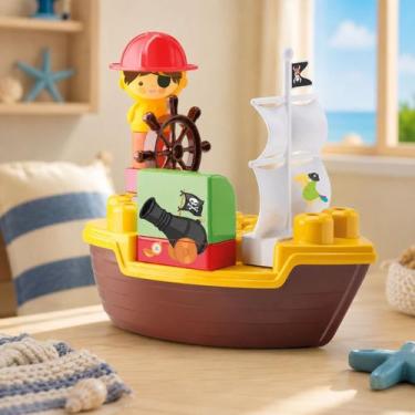 Imagem de Bloco Montar Navio Pirata Brinquedo Infantil Adesivo Grande - Tchuco B