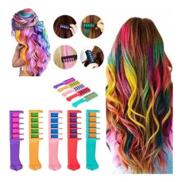 Imagem de Brinquedo Kit Menina 5 Pentes com Giz para Pintar Cabelo Infantil Cria