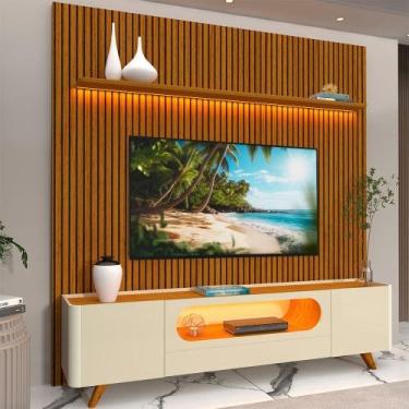 Imagem de Rack com Painel para TV até 90 Polegadas 100% MDF Ripado Yescasa Marro