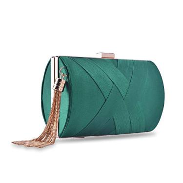 Imagem de Bolsa de mão feminina para noite, bolsa de mão de designer para noite, bolsa de mão feminina para festa de casamento, Borla elegante verde escuro, Small