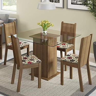 Imagem de Conjunto Sala de Jantar Magda Madesa Mesa Tampo de Vidro com 4 Cadeiras - Rustic/floral Hibiscos