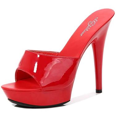 Imagem de YIYA Sandálias femininas de salto alto com bico aberto, salto alto, sandálias stilettos para o verão, plataforma, sapatos de festa, frente única, Vermelho, 7