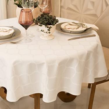 Imagem de Toalha Mesa Impermeável 4 A 6 Lugares 1,70m Jacquard Redonda (Marrocos Branco)