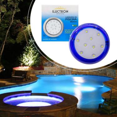 Imagem de Luminária Piscina Azul Led Ø80mm 9w Luz Branco Frio + Fonte St1855