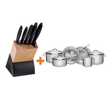 Imagem de KIT - Faqueiro Plenus 6 Peças + 1 Jogo de Panelas Inox Solar 6 Peças - Tramontina