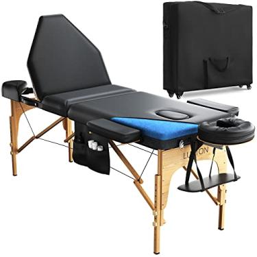 Imagem de Luxton Home Mesa de massagem premium de espuma viscoelástica de 3 seções com estojo de viagem com rodinhas - fácil de configurar (preto)