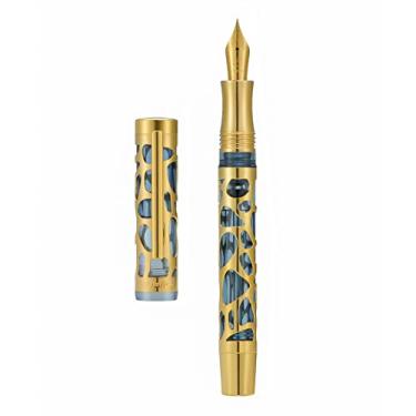 Imagem de Asvine Caneta tinteiro V169 com ponta fina para enchimento, gota de água esqueleto acabamento dourado transparente cinza azul acrílico conjunto de capa