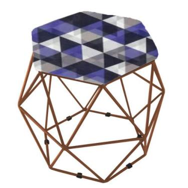 Imagem de Puff Aramado Bronze Assento Hexagonal Suede Triângulo Roxo - Ds Móveis
