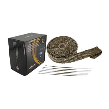 Imagem de Xinhan 5 cm x 15 pés/5 cm x 25 pés/2 polegadas x 50 pés/1" x 15 pés/1" x 25 pés/1" x 50 pés envoltório de isolamento de tubo de fibra de titânio envoltório de exaustão de calor com laços de zíper de aço inoxidável (1" x 4,6 m)