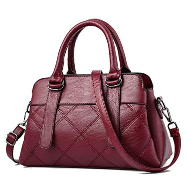 Imagem de Bolsa feminina de couro vegano macio bolsa de mão alça superior bolsas transversais acolchoadas bolsa de ombro para mulheres, Vermelho