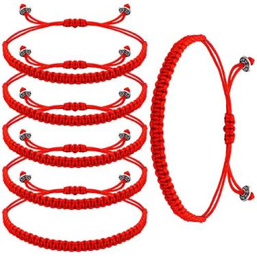 Imagem de 6 peças de pulseira vermelha de proteção para mulheres, pulseira de cordão vermelho, ajustável, nó trançado, cabala combinando para casal, como presente de Halloween, boa sorte, amizade, formatura