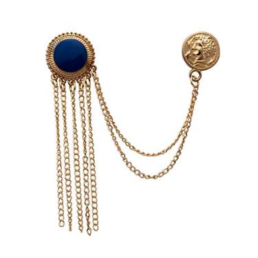 Imagem de A N KINGPiiN Broche de lapela para homens esmaltado com correntes suspensas e broche de detalhe de moeda de ouro honorário brinco de terno, brincos de camisa acessórios masculinos (dourado-azul), Metal