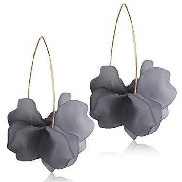 Imagem de D.Rosse Brincos de resina com pétala de rosa boho – brincos de flor em camadas de acrílico longo – brincos de borla floral exagerados para mulheres e meninas