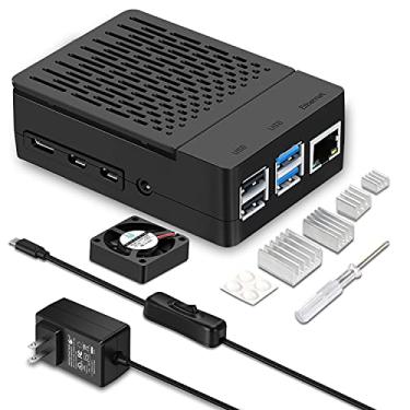 Imagem de iUniker Capa Raspberry Pi 4 com Fonte de Alimentação 17,5W 5V 3,5A USB C, Ventilador de Resfriamento 40 mm, Preta