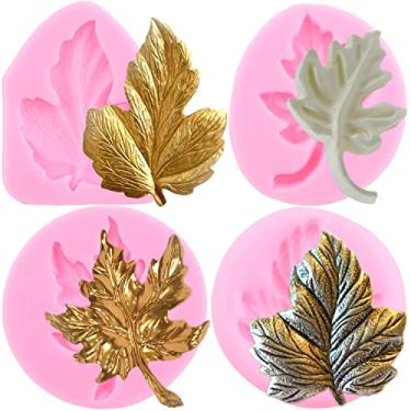 Imagem de Mujiang Molde de silicone de folha de árvore molde para fondant de folha de bordo para decoração de bolos Topper de cupcake doce chocolate conjunto de 4