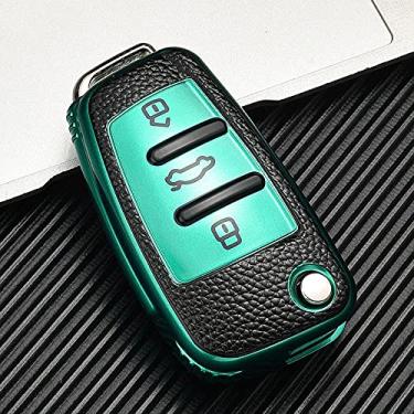 Imagem de YJADHU Couro TPU masculino feminino carro dobrável capa de chave capa, apto para Audi A3 A4 A5 A6 B6 B7 B8 Q3 Q7 S3 C5 C6 4F 8L 8P 8V RS3 S3 TT,verde