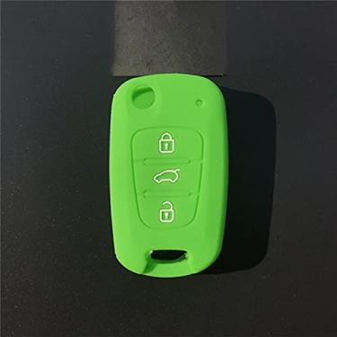 Imagem de YJADHU Capa de silicone para chave de carro, apto para Kia Ceed RIO4 K2 K5 Sportage Sorento Hyundai Solaris i20 i30 i35 iX20 iX35 Solaris Verna, verde