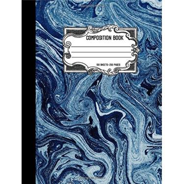 Imagem de Caderno de composição: Caderno de composição pautado largo de mármore azul - 9 3/4 x 7 1/2 - 100 folhas/200 páginas