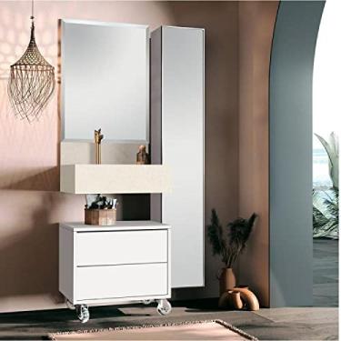 Imagem de Conjunto Banheiro Bancada Porcelanato Cuba Esculpida Espelho Gaveteiro Armário Max 60cm Bumi Branco