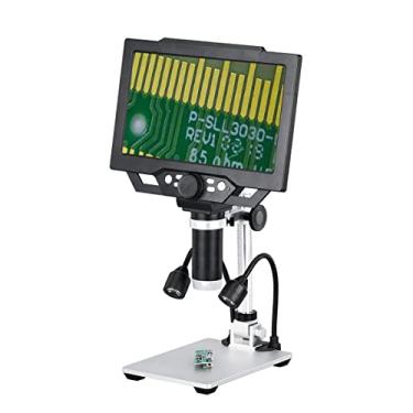 Imagem de 600X/1200X/1600X Microscópio digital Microscópio de vídeo eletrônico 4.3/7/9 polegadas H_D LCD Lupa de reparo de solda + Suporte de metal (Cor: 1600X 9 polegadas)