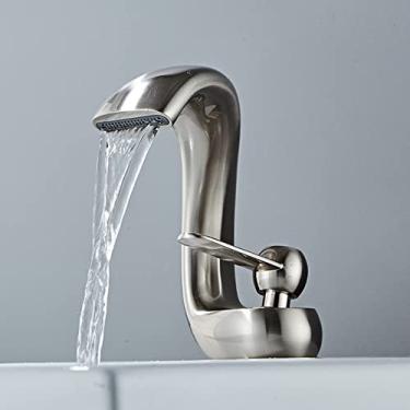 Imagem de Torneiras de lavatório cromadas de latão torneiras de banheiro pia de água misturador montado no convés talheres para banho, escovado